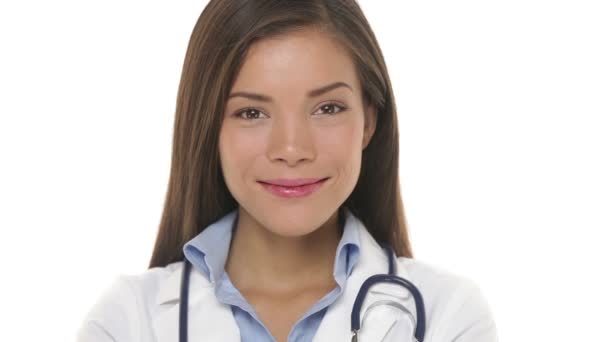 Medical doctor woman closeup portrait on white — Stock Video