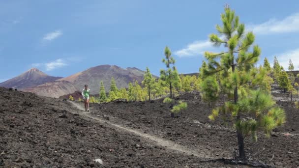 Wanderer. Frau wandert auf Teneriffa, Teide — Stockvideo