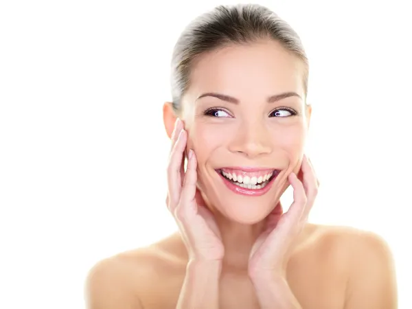 Beauty skin care woman looking to side happy — Stock Photo, Image