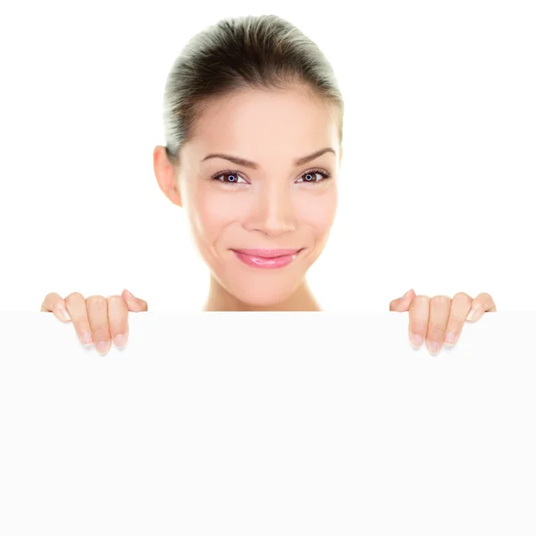 Asian chinese beauty woman holding sign showing — Stock Photo, Image