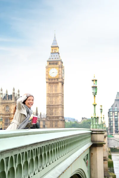 London woman happy by Big Ben Royalty Free Stock Photos