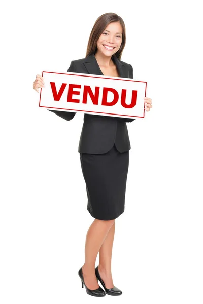 Real estate French sold sign - affiche vendu — Stock Photo, Image