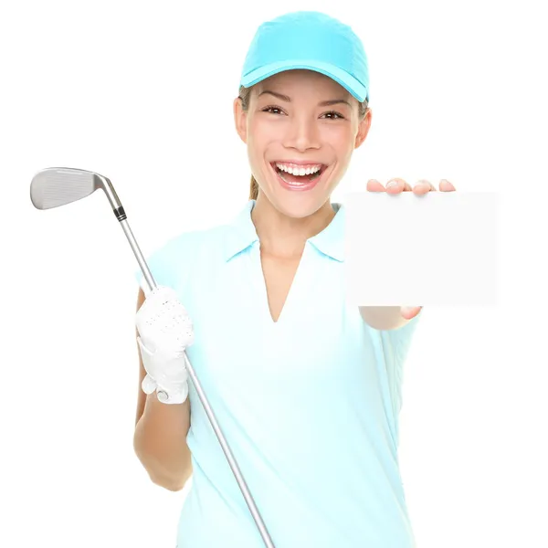 Giocatore di golf donna golfista mostrando segno — Foto Stock