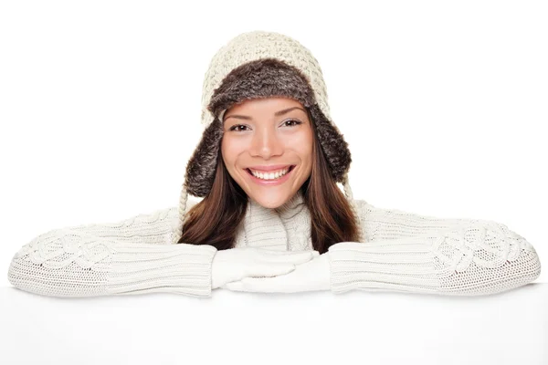 Kobieta zima znak transparent — Zdjęcie stockowe