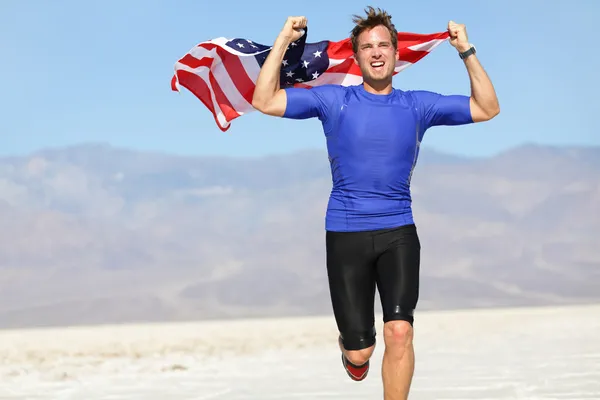 Athlète coureur avec le drapeau américain - États-Unis — Photo