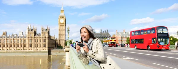 Londen reizen banner - vrouw en de big ben — Stockfoto