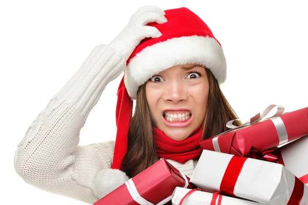 Estrés de Navidad - mujer santa ocupada — Foto de Stock