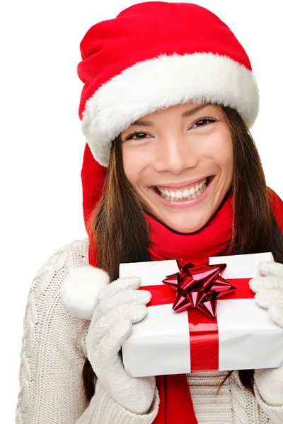 Natale Santa donna in possesso di regalo — Foto Stock