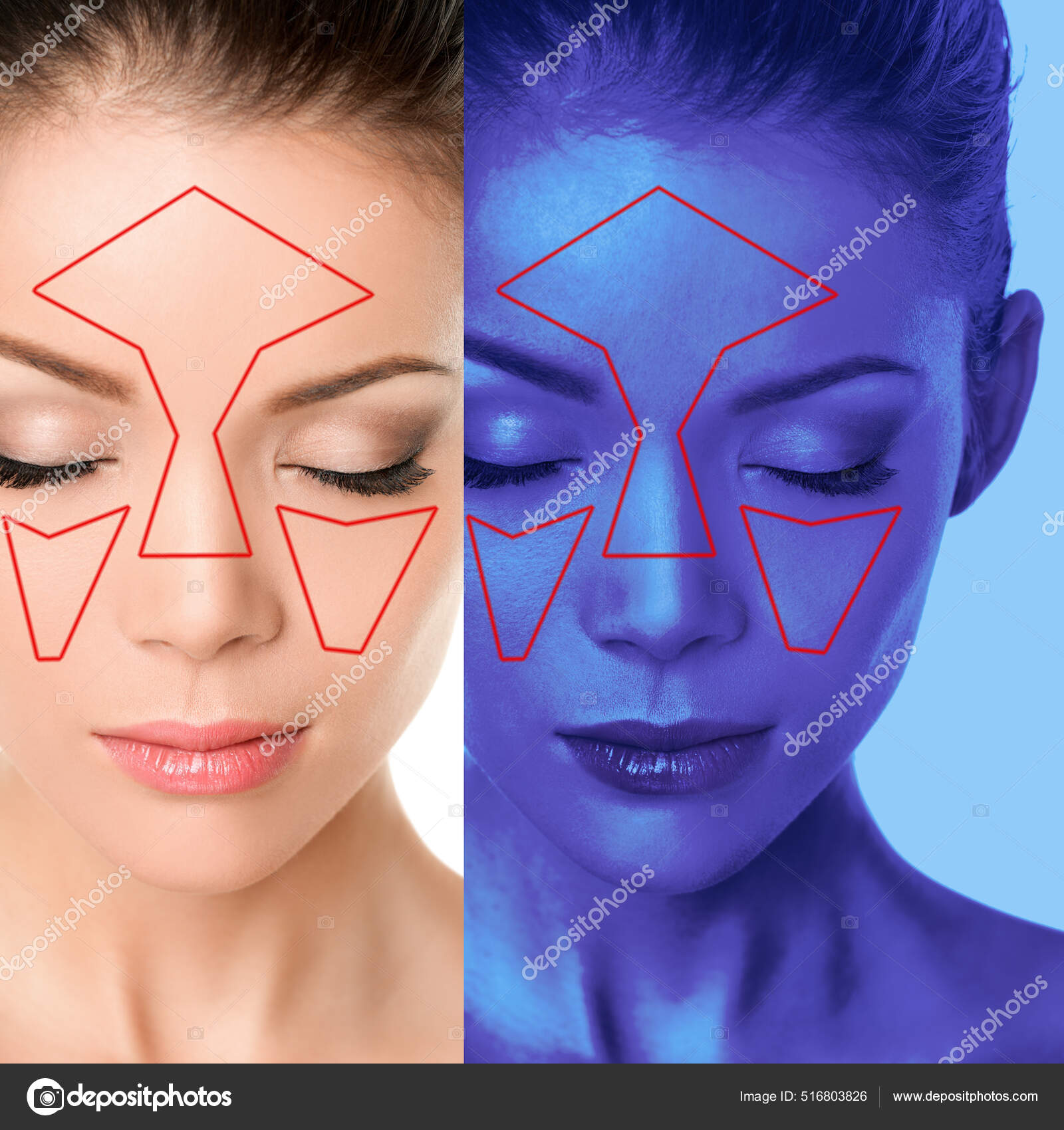 Face skin analysis facial scan mapping woman analyzing skin aging
