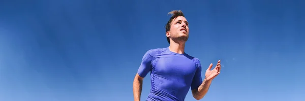 Correndo atleta homem fitness esporte exercício bandeira panorâmica. Estilo de vida ativo. — Fotografia de Stock