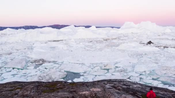 Climate change - Greenland Iceberg landscape of Ilulissat icefjord with icebergs — стоковое видео