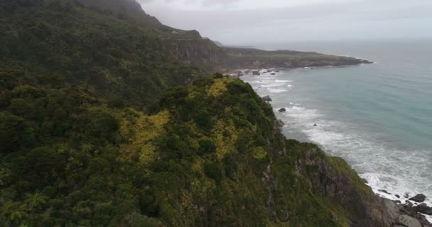 Imágenes aéreas de drones de Nueva Zelanda del paisaje de la naturaleza en la costa oeste — Vídeos de Stock
