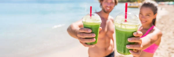 Fitness para picia zielony smoothie panoramiczne — Zdjęcie stockowe