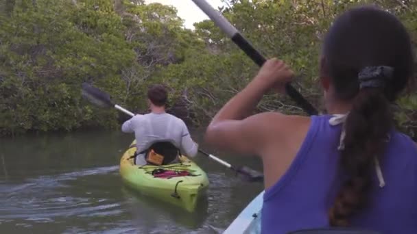 Kayak - Каякинг друзей на байдарках путешествие приключение во Флориде — стоковое видео
