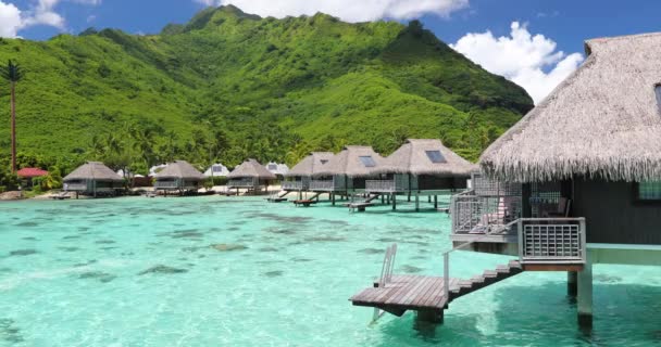 Viaggio vacanza paradiso video di sfondo con bungalow in acqua di mare — Video Stock