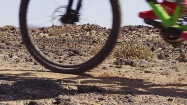 Гірський велосипед MTB велосипедист гальмує жорсткі замикаючі гальма під час їзди на велосипеді — стокове відео