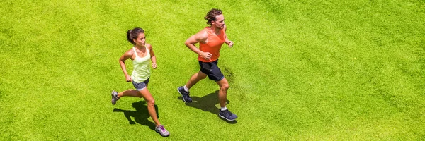 Runners running mensen koppelen fitness banner. — Stockfoto