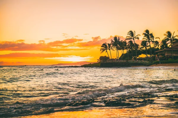 Hawaï strand zonsondergang zomer paradijs vakantie landschap Rechtenvrije Stockfoto's