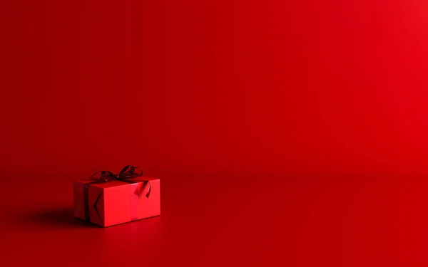 Плакат Макет Подарочная Коробка Темно Красного Цвета Красным Бантом Темно — стоковое фото