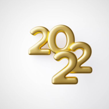 2022 altın renkli kalın harf 3D illüstrasyon, modelleme.