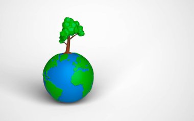 Ekoloji Konsepti. Plasticine Clay Earth Globe üzerinde yeşil ağaç. 3d Hazırlama