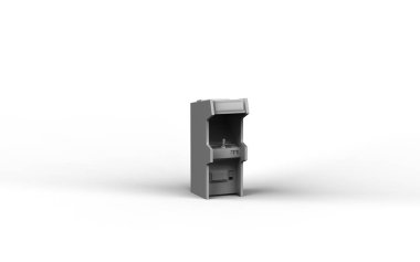 Isometric 3d Icon, arcade stand up two player cabinet, vintage retro arcade game machine, cabinet in monochrome flat white room,3d rendering,entertainment center