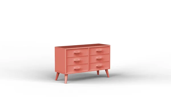 Monochrome Dresser Single Color Red White Background Interior Room Rendering — стоковое фото