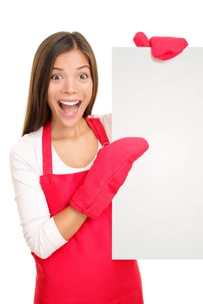 Hornear mujer mostrando cartel en blanco signo — Foto de Stock