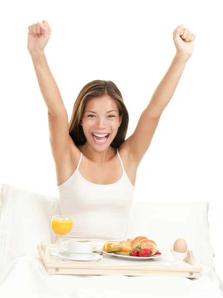 Щасливий ранковий сніданок жінка — стокове фото