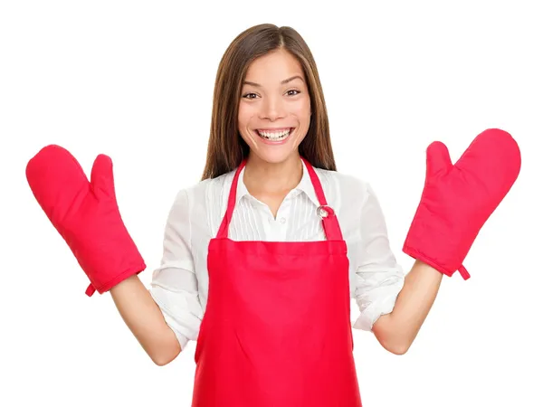Casalinga divertente con guanti da forno — Foto Stock