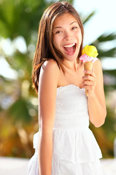 Ice cream girl excited — Stock Photo, Image