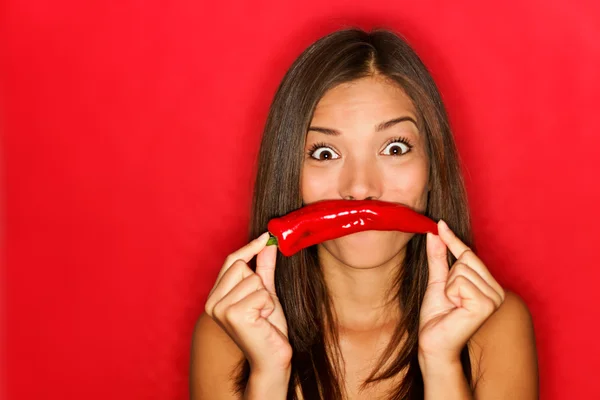 Chili woman funny on red — Stock Photo, Image