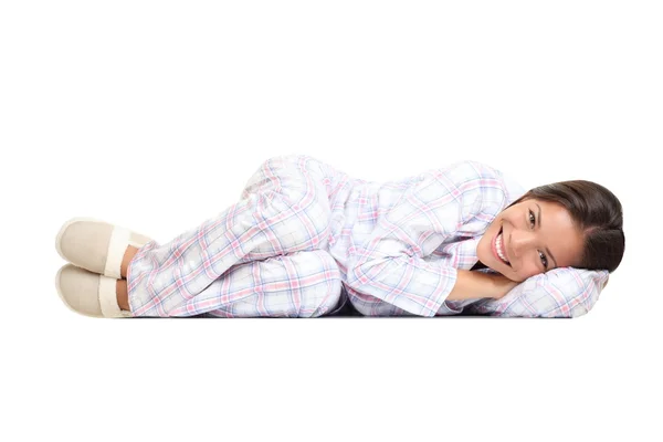 Kvinnan isoleras i pyjamas — Stockfoto