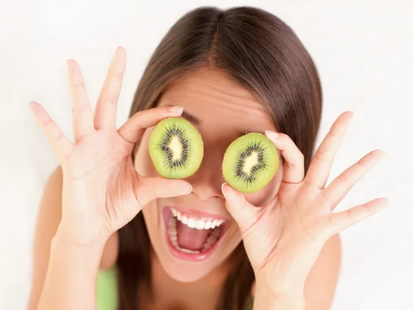 Kiwi fruit woman fun — Stock Photo, Image