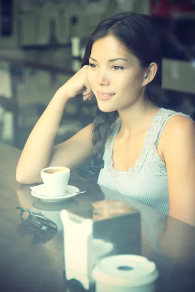 Cafe woman thinking — Stock Photo, Image