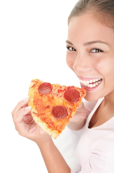 Donna mangiare pizza — Foto Stock