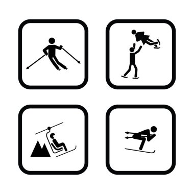 Beyaz izole edilmiş arka planda kış sporunun dört vektör simgesi