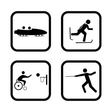 Beyaz izole edilmiş arka planda kış sporunun dört vektör simgesi