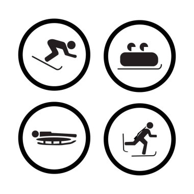 Beyaz izole edilmiş bir arkaplanda dört vektör kış sporu simgesi