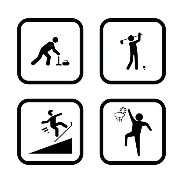 Vier Vektorsymbole Des Wintersports Quadrat Auf Weißem Isoliertem Hintergrund — Stockvektor