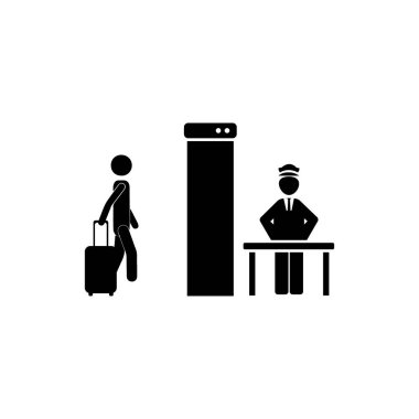 Havaalanında bagaj kontrolü, kalkış terminalinde güvenlik kontrolü, vektör simgesi