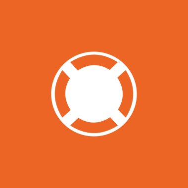 White lifebuoy on orange background, logo, vector icon