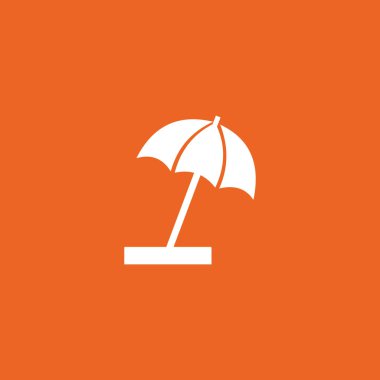 White umbrella on orange background, logo, vector icon