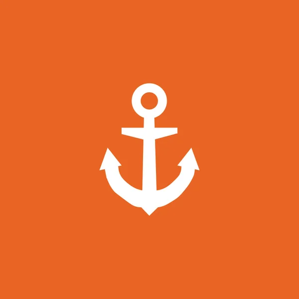 オレンジ色の背景 ベクトルアイコンの白い船アンカー — ストックベクタ