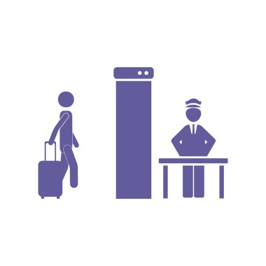 Havaalanında bagaj kontrolü, kalkış terminalinde güvenlik kontrolü, vektör simgesi