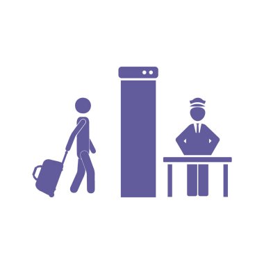 Havaalanında bagaj kontrolü, kalkış terminalinde güvenlik kontrolü, vektör simgesi