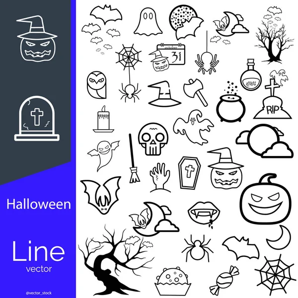 Set Halloween Holiday Web Icons Thin Vector Icons Isolated — ストックベクタ