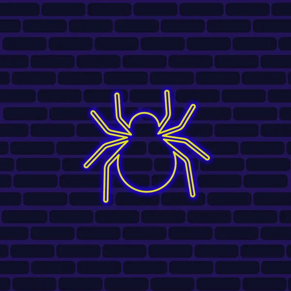 Férias Halloween Neon Spider Fundo Parede Tijolo Ícone Linha Vetorial — Vetor de Stock