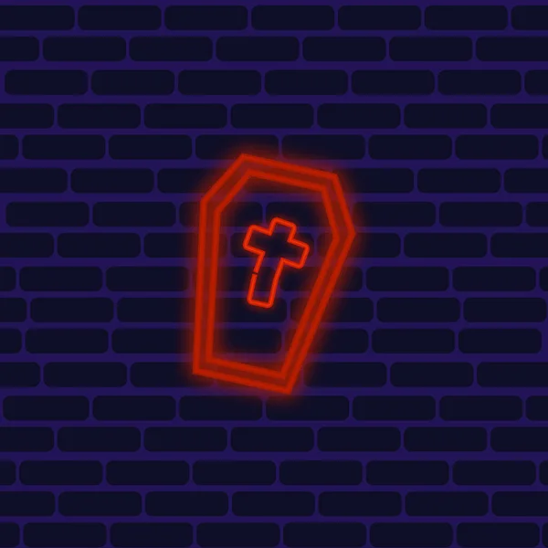 Halloween Feiertag Neon Grab Und Kreuz Auf Backsteinmauer Hintergrund Symbolvektorzeilen — Stockvektor