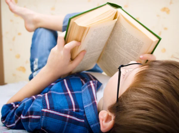 小男孩正在读的书 — 图库照片